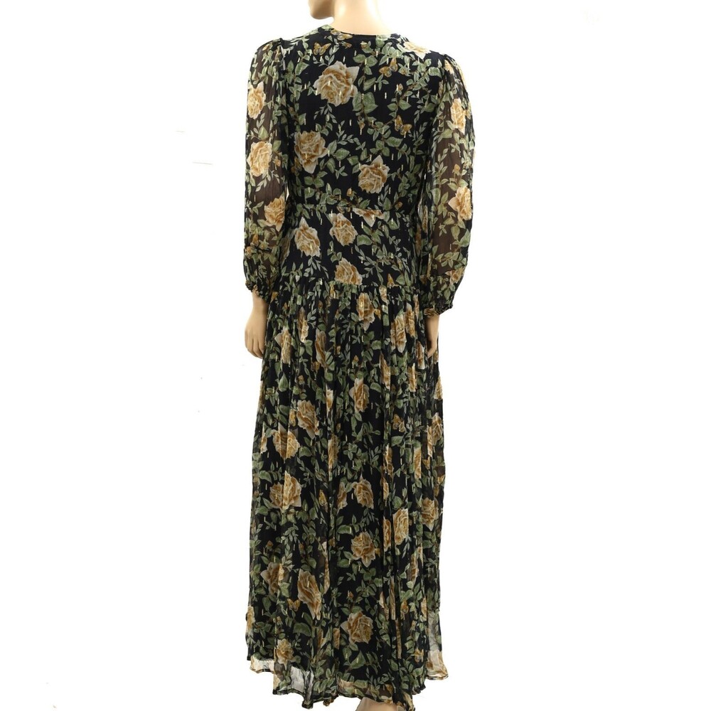 Anthropologie Black Floral Maxi Dress with Mustard Roses - Picture 6 of 11